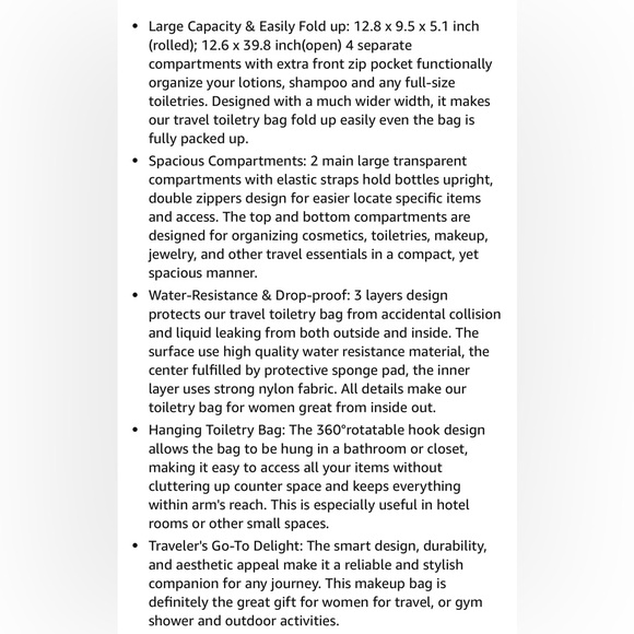 New Large Travel Essentials Organizer, Makeup Case with Hanging Hook for… - Picture 10 of 10